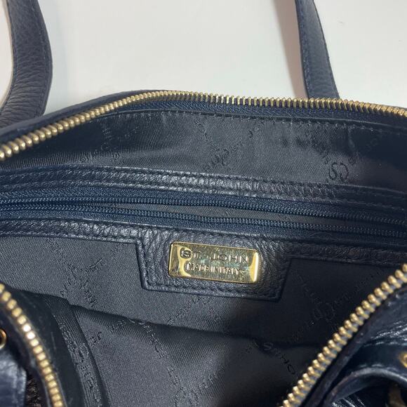 St. John Dark Navy Blue Pebbled Leather Shoulder Bag Handbag Purse - Picture 11 of 11